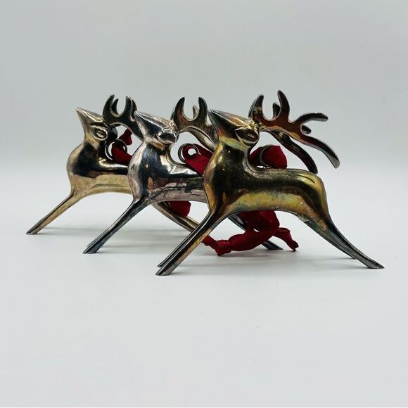 Unbranded Other - Set of 3 Silver Plate Reindeer Christmas Ornamenrs